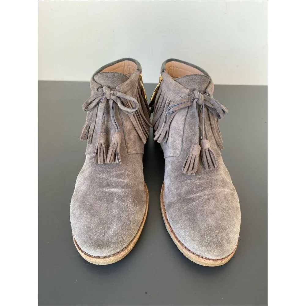 Kate Spade New York Bitsy Taupe Suede Fringe Boots Sz 10 Boho Cottage Western